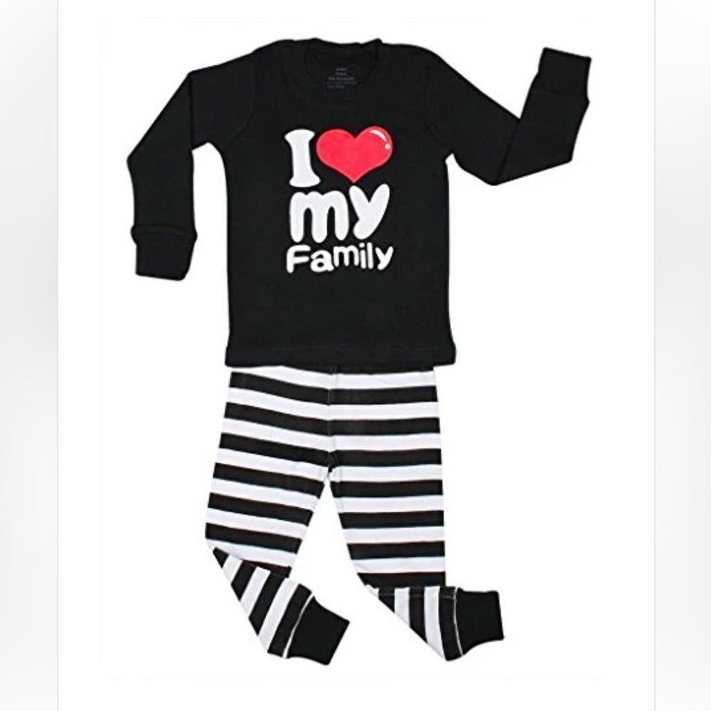 Elowel "I Love Family" 2 Piece Pajama Set 100% Cotton Size 12/18 months New